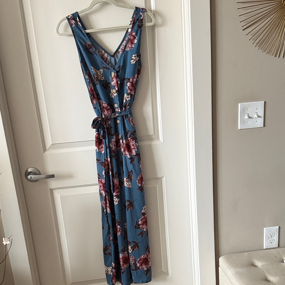 Xhilaration Blue Floral Jumpsuit